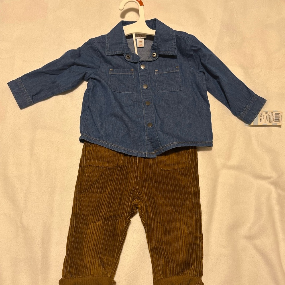 Cat & Jack Blue Denim Jacket and Brown Corduroy Pants Set